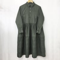 point de Japon / Pintuck Gathered Shirt Dress / Khaki Green