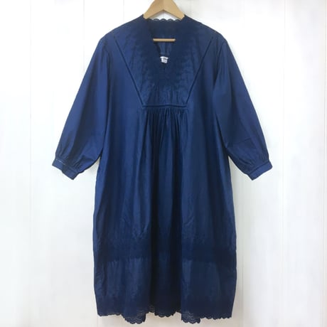 point de Japon / V-Neck Gathered Dress / Blue