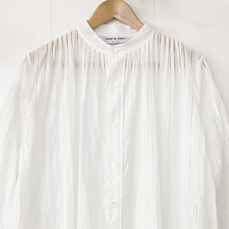 point de Japon / Striped Embroidery Dress / Off White