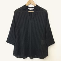 point de Japon / Striped Embroidery Pullover / Black