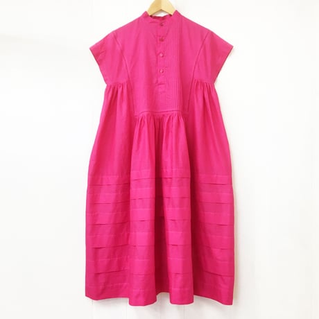 point de Japon / Pintuck Gathered Sleeveless Dress / Magenta Pink