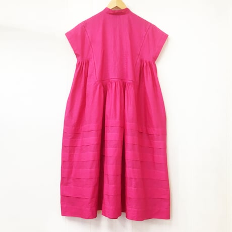 point de Japon / Pintuck Gathered Sleeveless Dress / Magenta Pink