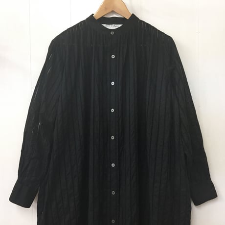 point de Japon / Striped Embroidery Dress / Black