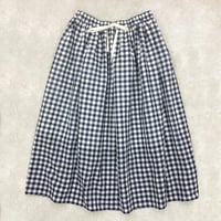 point de Japon / Gingham Cotton Linen Skirt / Navy × Natural
