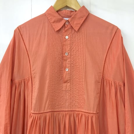 point de Japon / Pintuck Gathered Shirt Dress / Smoky Pink