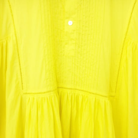 point de Japon / Band Collar Pintuck Gathered Dress / Lemon Yellow