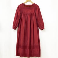 point de Japon / Square Neck Gathered Dress / Carmine Red