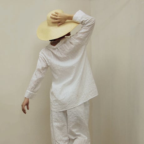 point de Japon / Striped Embroidery Pullover / Off White