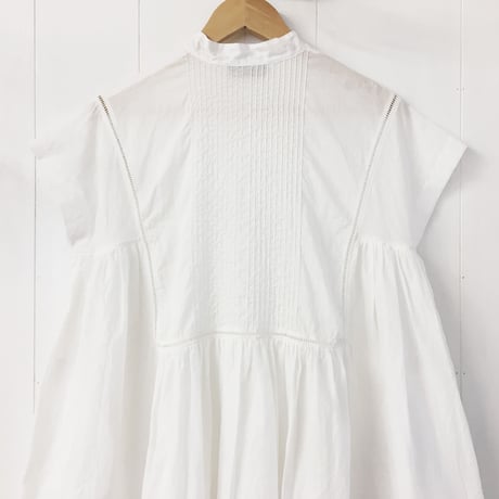 point de Japon / Pintuck Gathered Sleeveless Dress / Off White