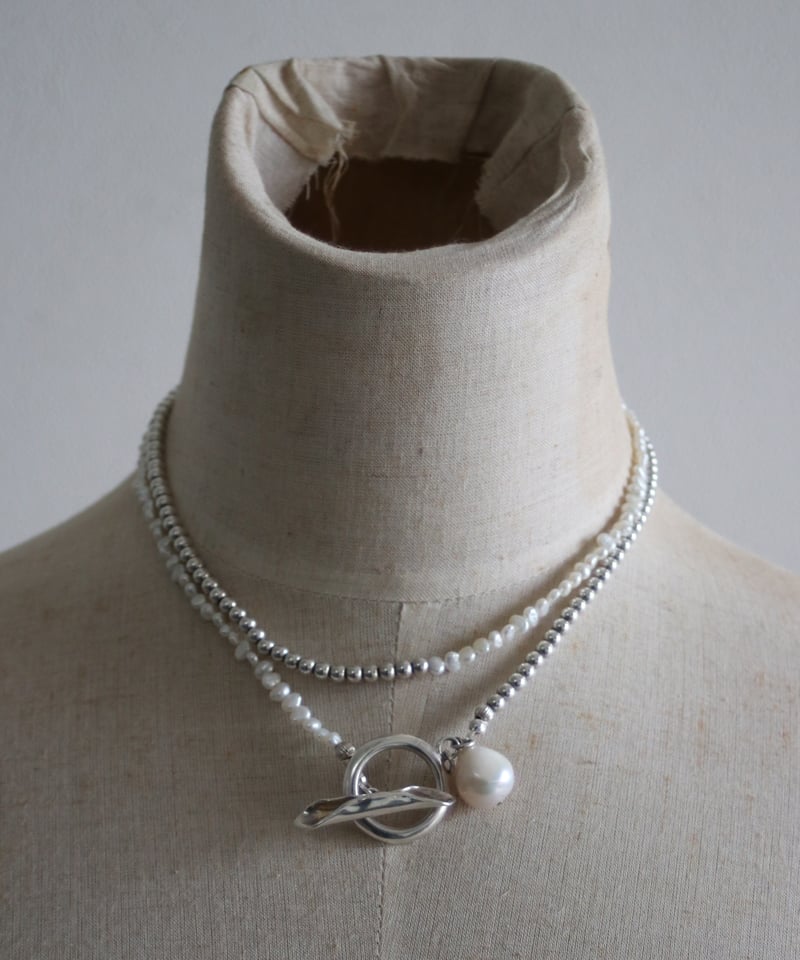 4mm silver beads×pearl lariat(MA-N-26) | MAUA J