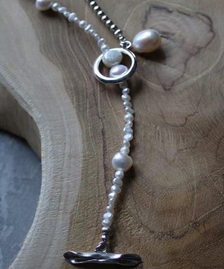 4mm silver beads×baroque pearl lariat(MA-N-27)