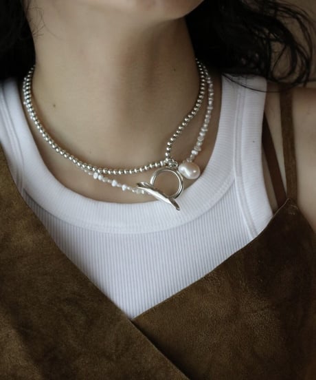 4mm silver beads×pearl lariat(MA-N-26)