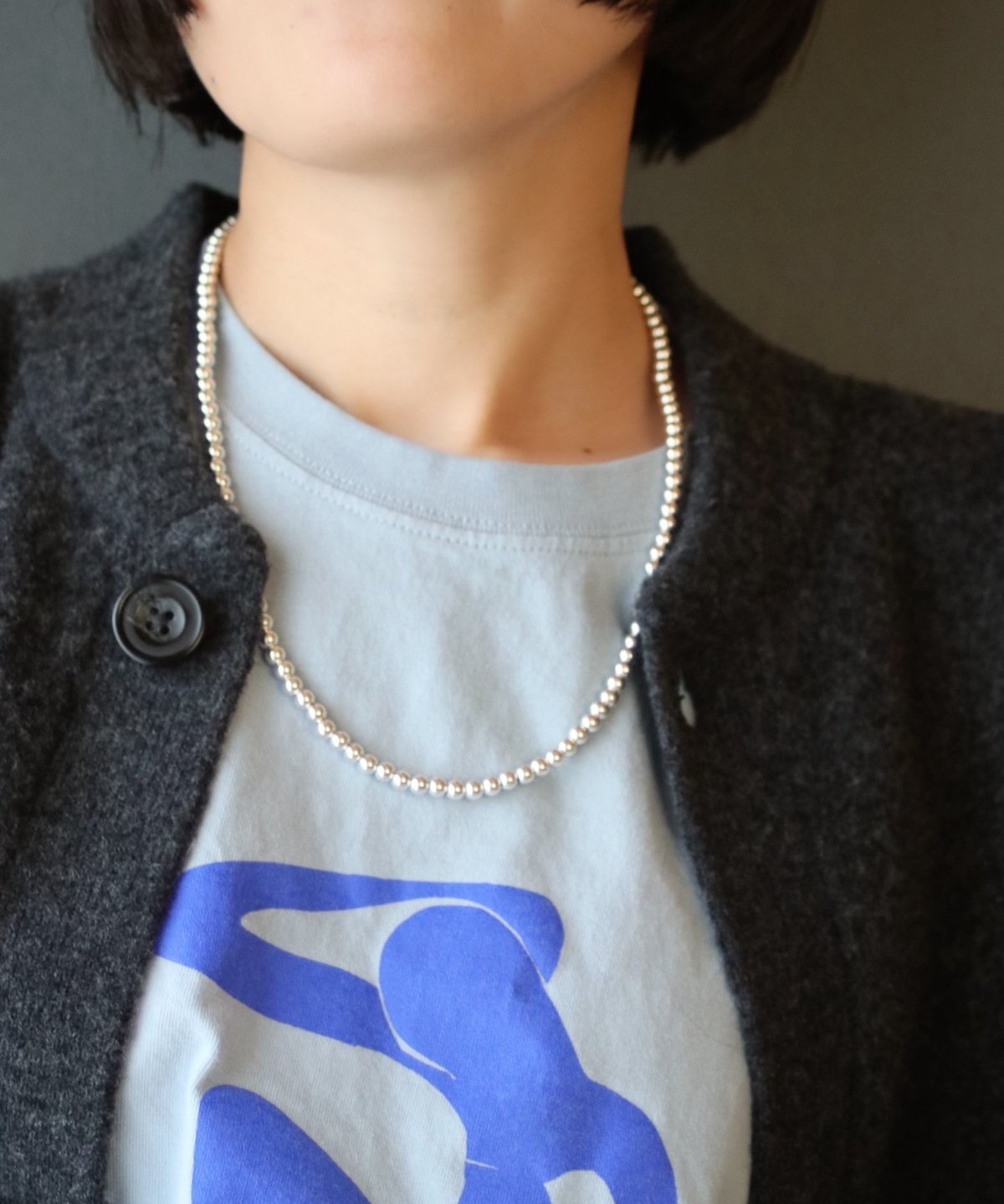 5mm silver beads 53cm necklace(MA-N-43) | MAUA