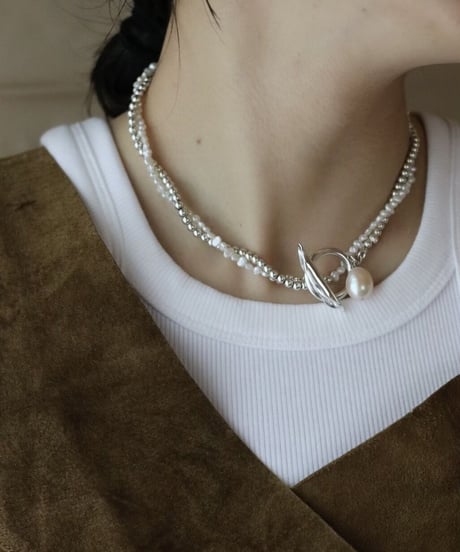 4mm silver beads×pearl lariat(MA-N-26)