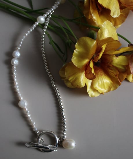 4mm silver beads×baroque pearl lariat(MA-N-27)