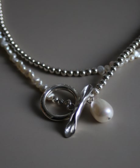 4mm silver beads×pearl lariat(MA-N-26)
