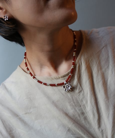 Flower×Red agate short necklace(MA-N-45)
