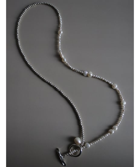 4mm silver beads×baroque pearl lariat(MA-N-27)