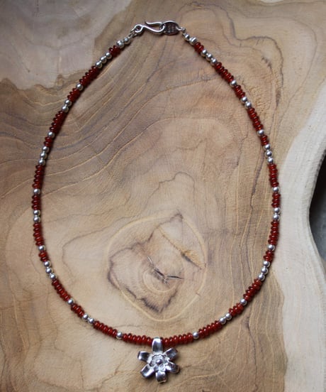 Flower×Red agate short necklace(MA-N-45)