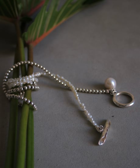 4mm silver beads×pearl lariat(MA-N-26)
