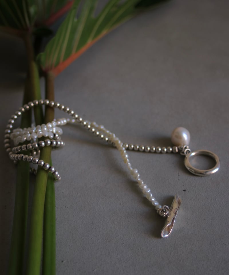 4mm silver beads×pearl lariat(MA-N-26) | MAUA J