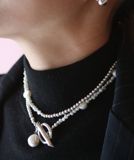 4mm silver beads×baroque pearl lariat(MA-N-27)