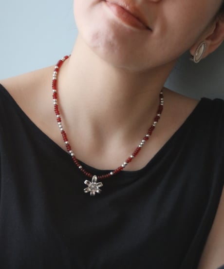 Flower×Red agate short necklace(MA-N-45)