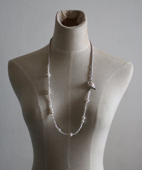 4mm silver beads×baroque pearl lariat(MA-N-27)