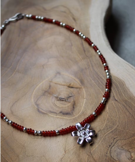 Flower×Red agate short necklace(MA-N-45)