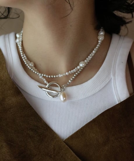 4mm silver beads×baroque pearl lariat(MA-N-27)