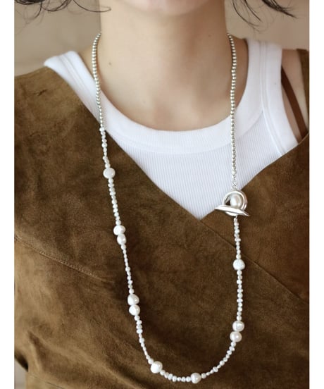 4mm silver beads×baroque pearl lariat(MA-N-27)
