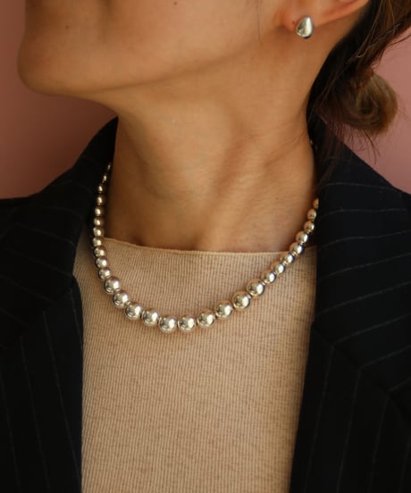 8×10mm silver beads short necklace(MA-N-16)