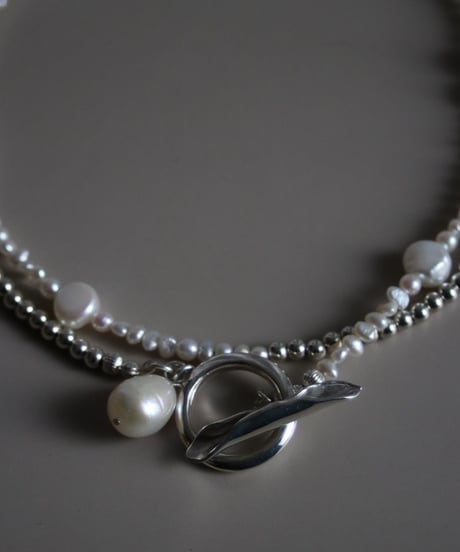 4mm silver beads×baroque pearl lariat(MA-N-27)