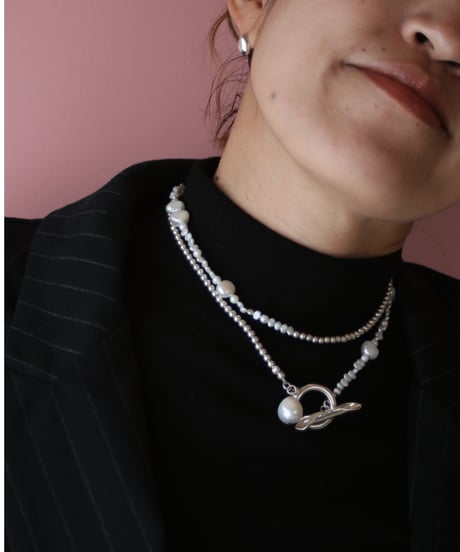 4mm silver beads×baroque pearl lariat(MA-N-27)