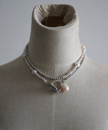 4mm silver beads×baroque pearl lariat(MA-N-27)