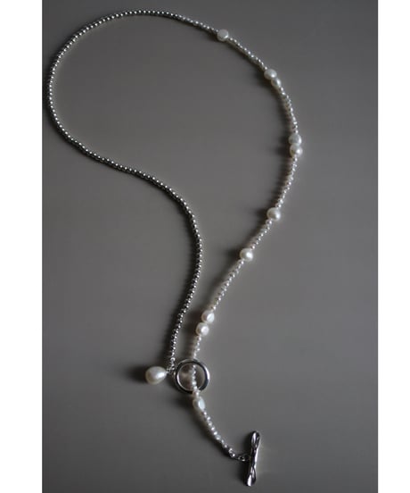4mm silver beads×baroque pearl lariat(MA-N-27)