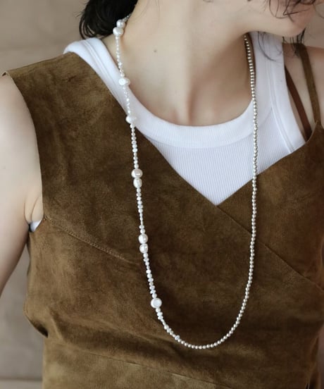 4mm silver beads×baroque pearl lariat(MA-N-27)