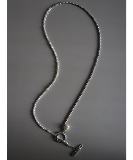 4mm silver beads×pearl lariat(MA-N-26)