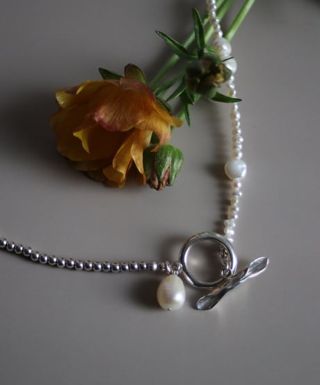 4mm silver beads×baroque pearl lariat(MA-N-27)