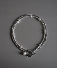 4mm silver beads×baroque pearl lariat(MA-N-27)