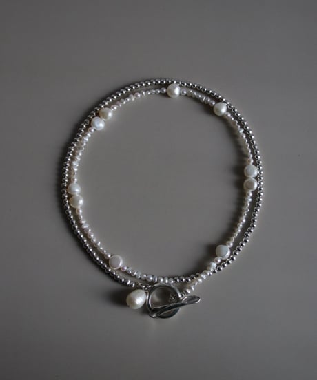 4mm silver beads×baroque pearl lariat(MA-N-27)