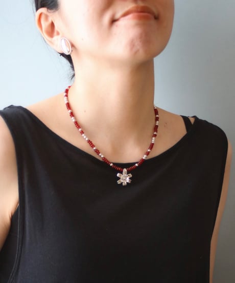 Flower×Red agate short necklace(MA-N-45)