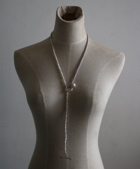 4mm silver beads×pearl lariat(MA-N-26)