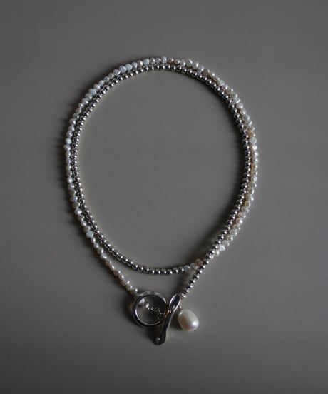 4mm silver beads×pearl lariat(MA-N-26)
