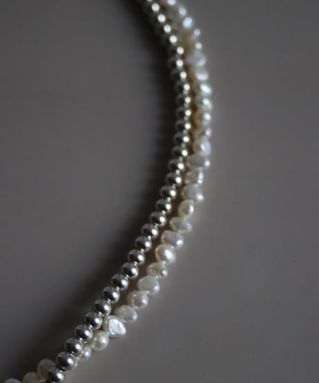 4mm silver beads×pearl lariat(MA-N-26)