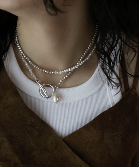 4mm silver beads×pearl lariat(MA-N-26)