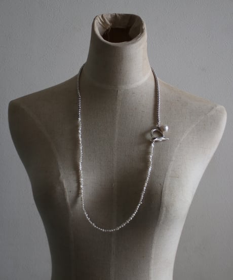 4mm silver beads×pearl lariat(MA-N-26)