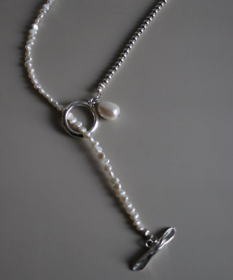 4mm silver beads×pearl lariat(MA-N-26)