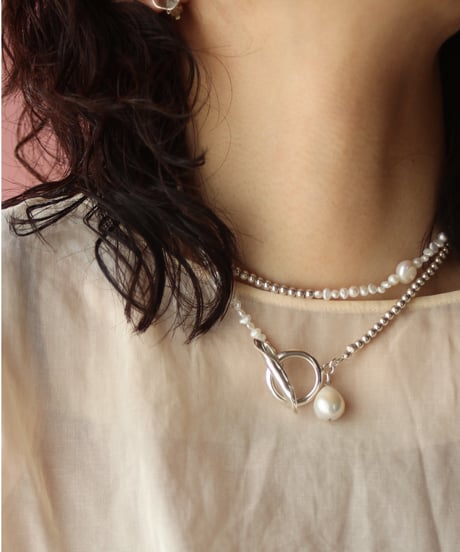 4mm silver beads×baroque pearl lariat(MA-N-27)