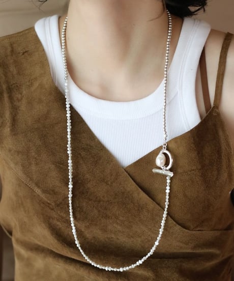 4mm silver beads×pearl lariat(MA-N-26)